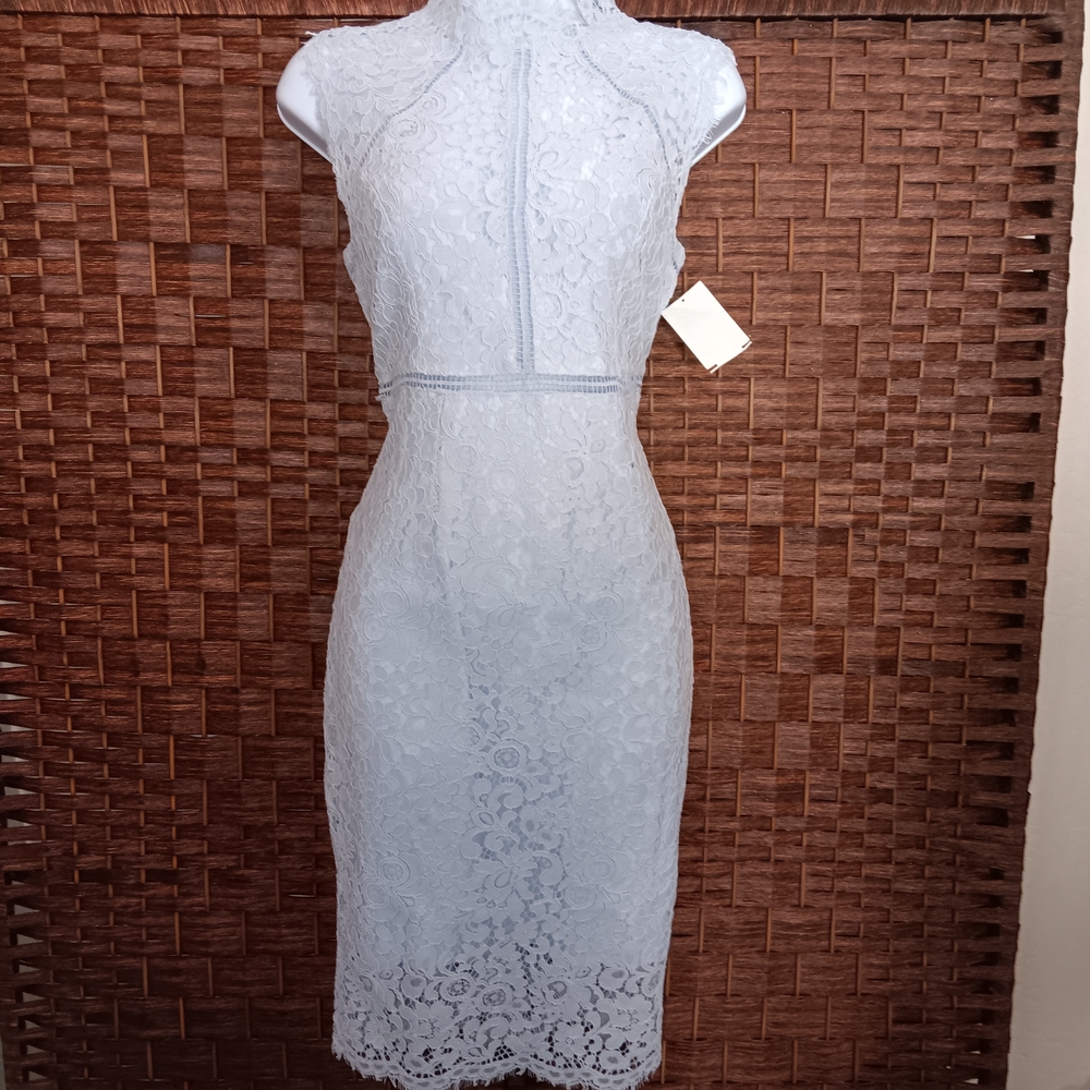 Elegant Lace Sleeveless Dress - Light Blue